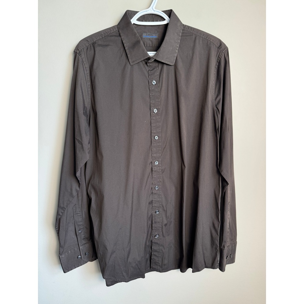 Patrick Assaraf Mens Button up Long Sleeve Shirt L Black Minimalist Professional